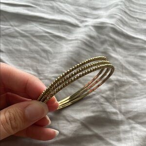 Set of 3 Gold Tone Beaded Stackable Bangle Bracelets Women's‎ Fashion Jewelry